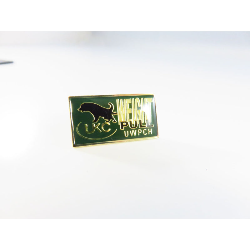 UKC Weight Pull UWPCH Award Lapel Pin Gold Tone Hunter Green & Black 1" Rectangle Dog Show Lapel Hat Pin