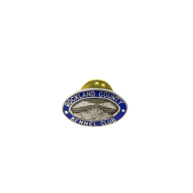 Vintage Rockland County Kennel Club Oval Tie Tack Pin 19.2mm Blue Enamel Silver Tone