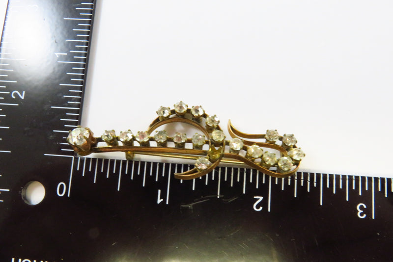 Unusual Victorian Crescent Moon & Hook Form Bar Pin Brooch Clear Paste Stones