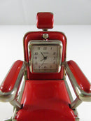 Vintage TWC Co Logic Quartz Miniature Barber Chair Clock Japan Red Enamel Novelty Collectible