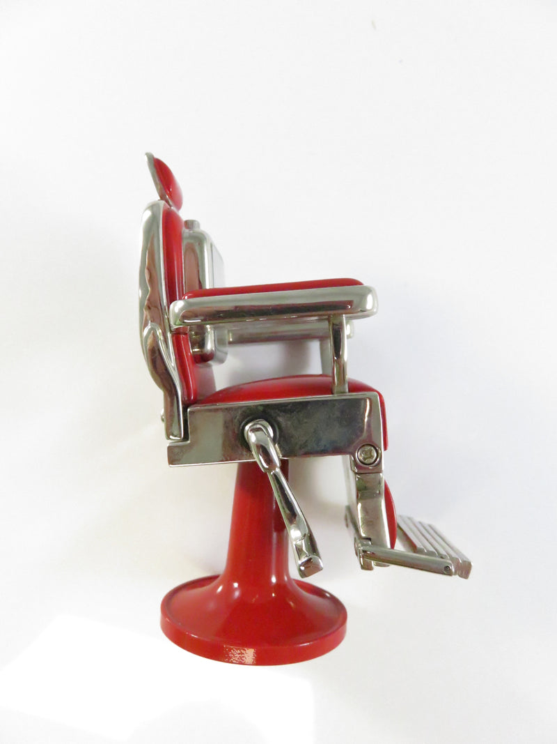 Vintage TWC Co Logic Quartz Miniature Barber Chair Clock Japan Red Enamel Novelty Collectible