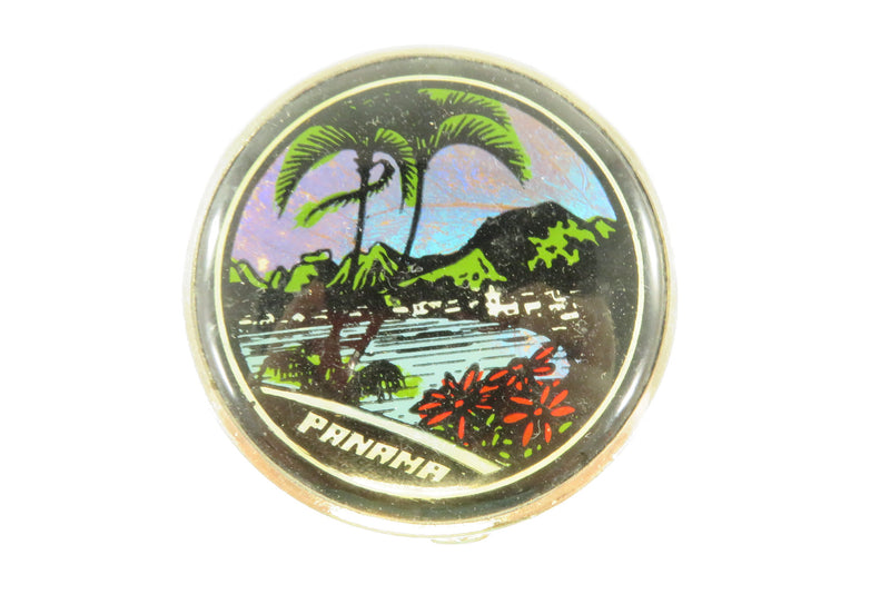 Vintage Morpho Butterfly Beach Village Panama Souvenir Powder Compact Mirror