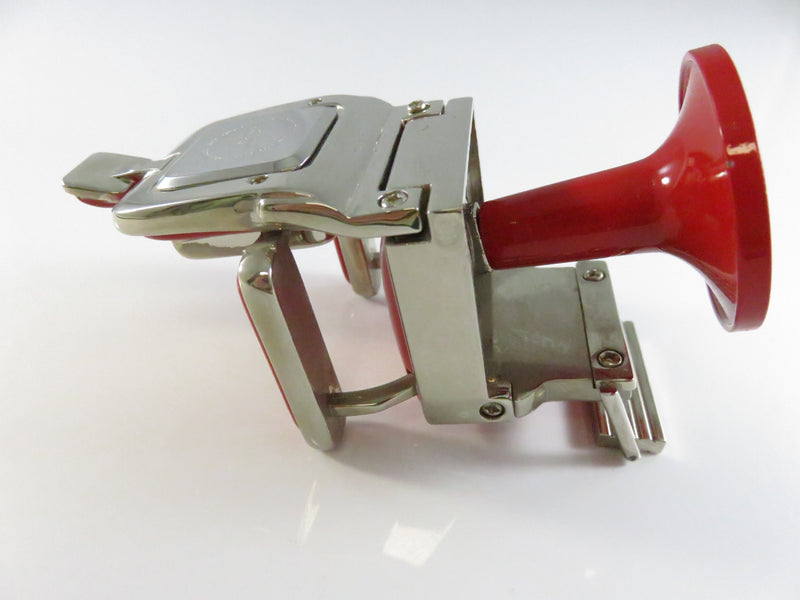 Vintage TWC Co Logic Quartz Miniature Barber Chair Clock Japan Red Enamel Novelty Collectible