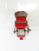 Vintage TWC Co Logic Quartz Miniature Barber Chair Clock Japan Red Enamel Novelty Collectible
