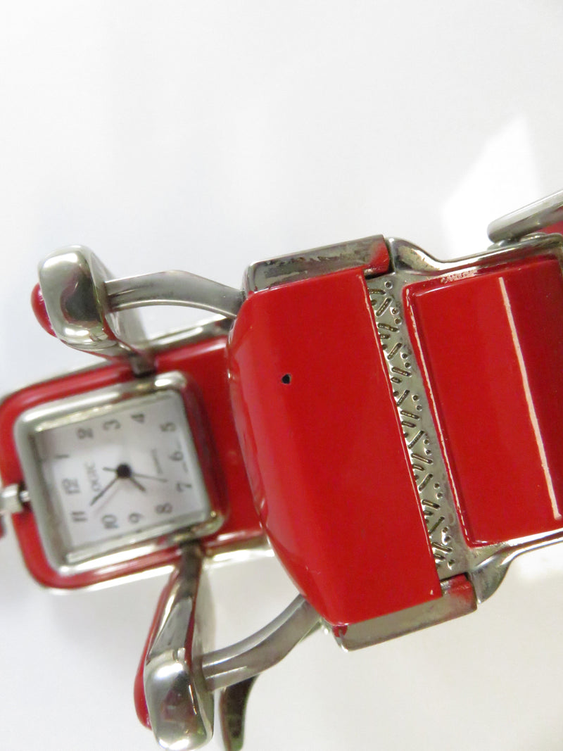 Vintage TWC Co Logic Quartz Miniature Barber Chair Clock Japan Red Enamel Novelty Collectible