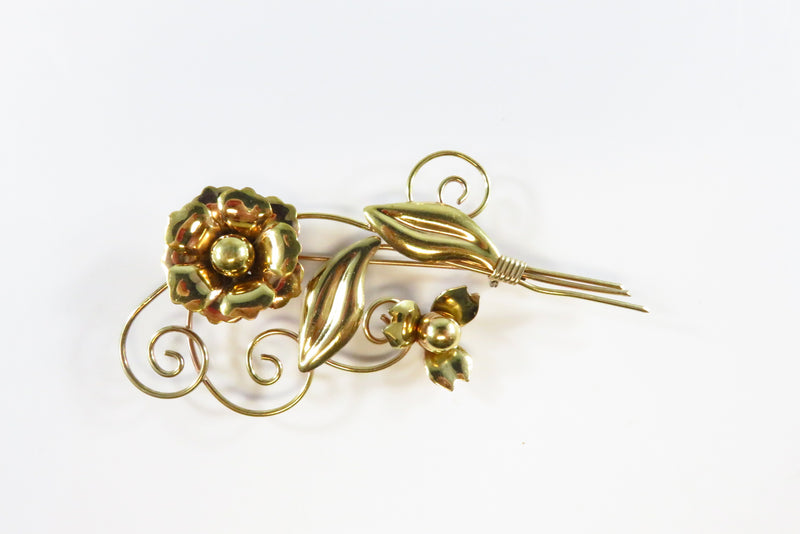 Gold Filled Vintage Swirling Flower Brooch Large 3 1/2" x 1 1/2"