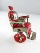 Vintage TWC Co Logic Quartz Miniature Barber Chair Clock Japan Red Enamel Novelty Collectible