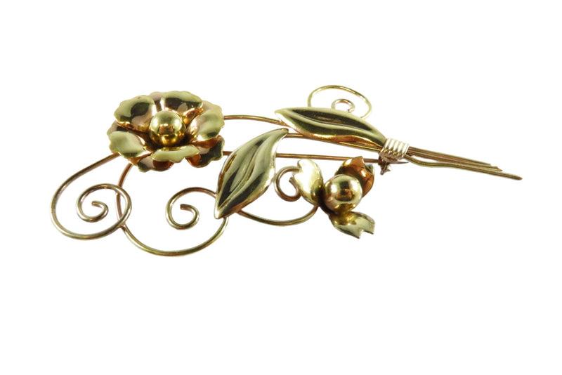 Gold Filled Vintage Swirling Flower Brooch Large 3 1/2" x 1 1/2"