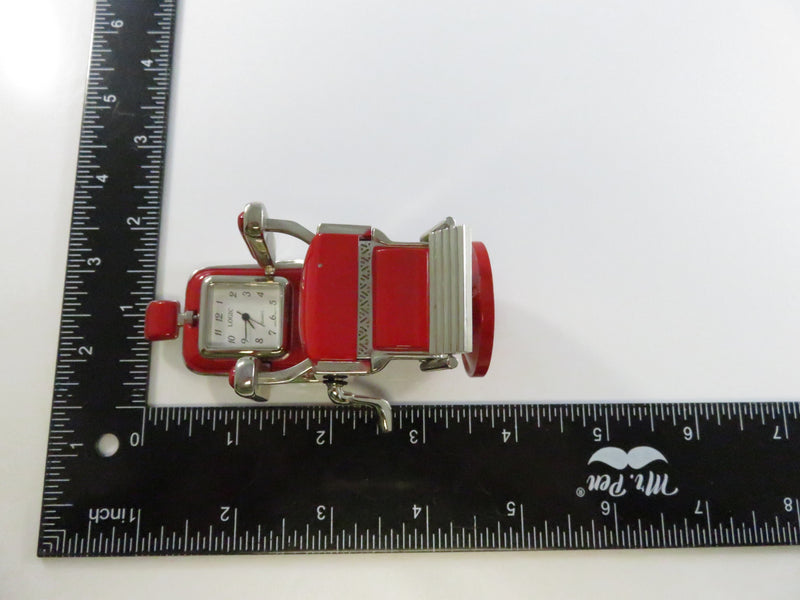 Vintage TWC Co Logic Quartz Miniature Barber Chair Clock Japan Red Enamel Novelty Collectible