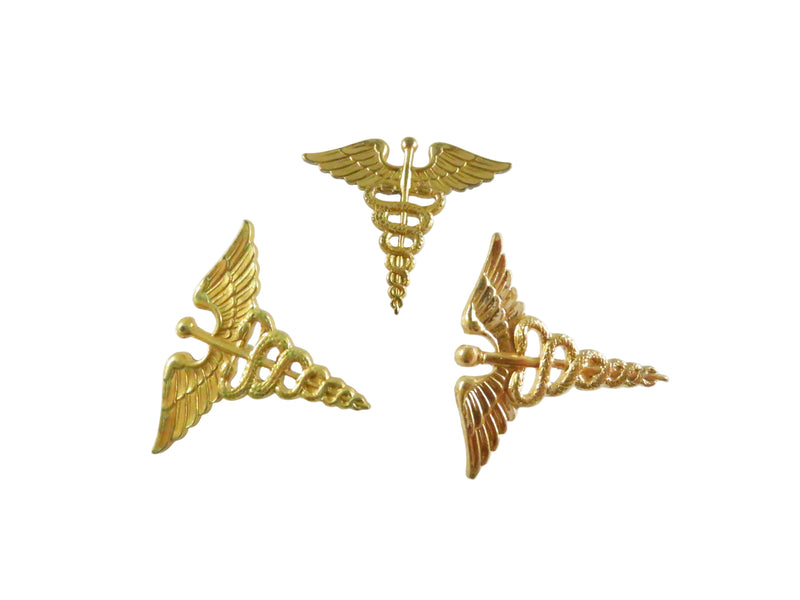 U.S. Army Medical Corps Caduceus Collar Insignia Lot of 3 Vietnam Era Brass