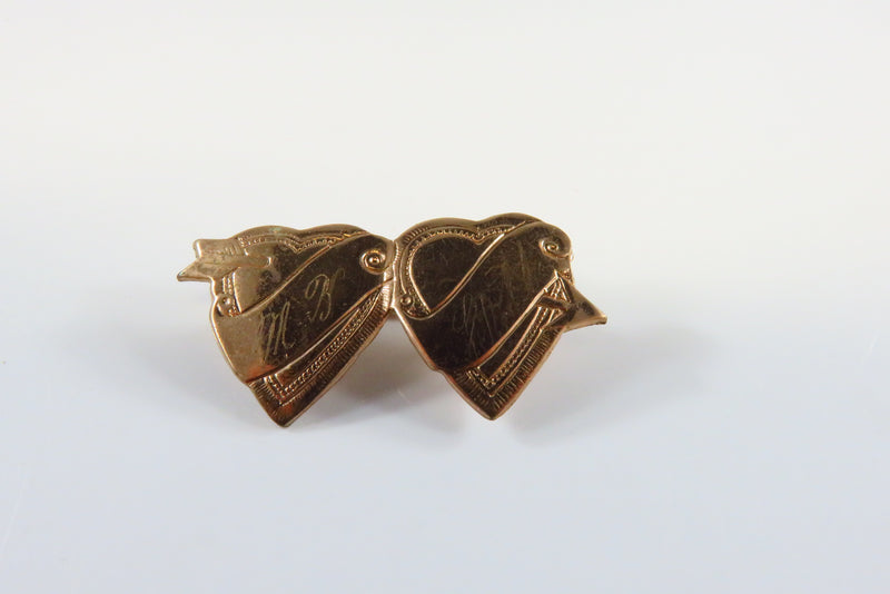 WW2 Era Double Rose Gold Gilded Heart Sweetheart Pin Engraved/Etched Initials