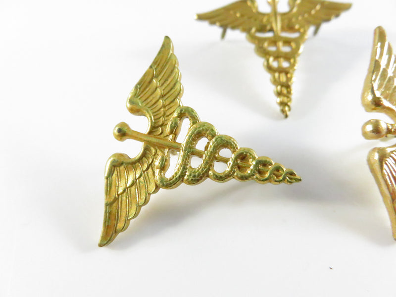 U.S. Army Medical Corps Caduceus Collar Insignia Lot of 3 Vietnam Era Brass