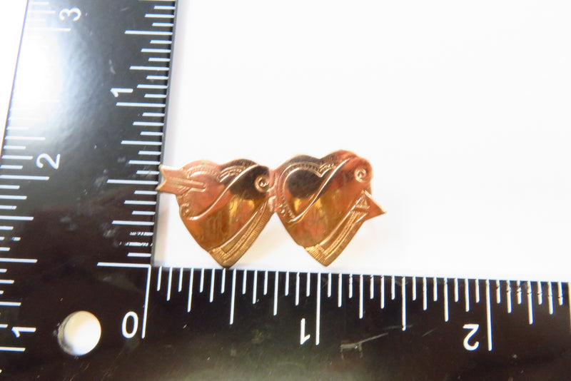 WW2 Era Double Rose Gold Gilded Heart Sweetheart Pin Engraved/Etched Initials