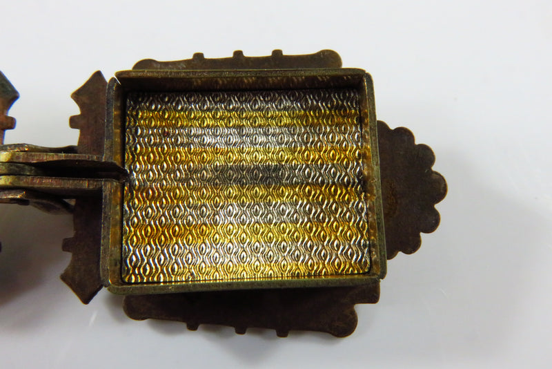 Pocket Watch Photo Locket FOB Pendant Gold Gilded 1 1/2" x 7/8"