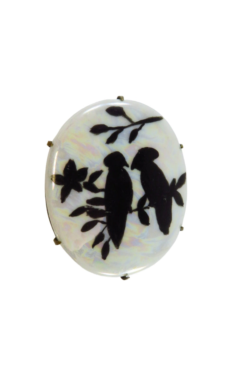 Victorian Double Bird Silhouette Brooch Hand Painted Large Luster Porcelain — Jewelry & Watches:Vintage & Antique Jewelry:Fin