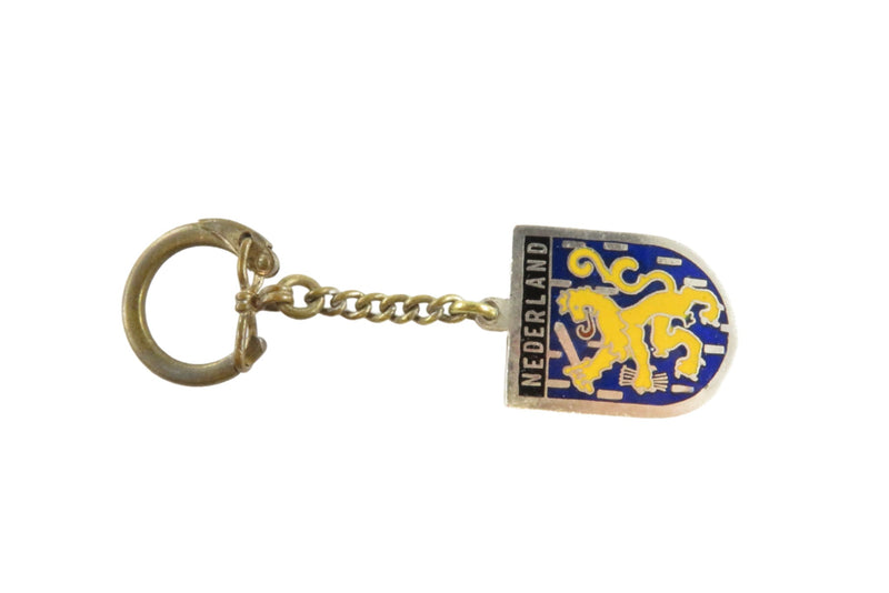 Netherlands Keychain Souvenir Silver With Blue Yellow Black Enamel