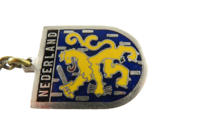 Vintage Netherlands Keychain Souvenir Silver With Blue Yellow Black Enamel