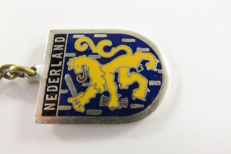 Vintage Netherlands Keychain Souvenir Silver With Blue Yellow Black Enamel