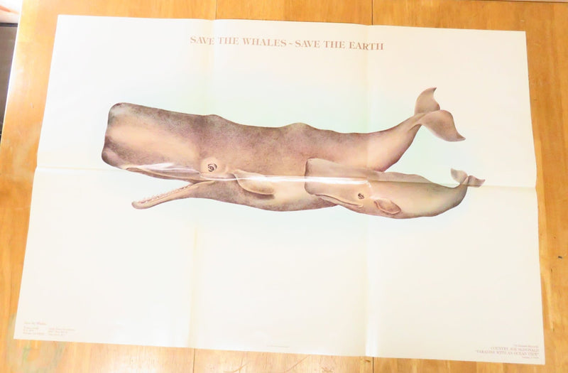 1970's Save The Whales Save the Earth Sperm Whale Hippie Poster 35" x 23.5" Approx