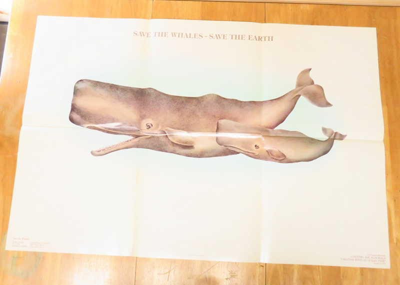 1975 Save The Whales Save the Earth Sperm Whale Hippie Poster 35" x 23.5" Approx