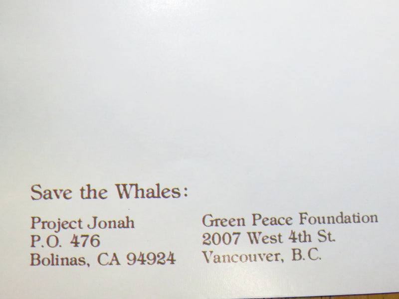 1975 Save The Whales Save the Earth Sperm Whale Hippie Poster 35" x 23.5" Approx