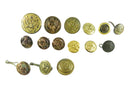 Collection of vintage metal buttons on a white background