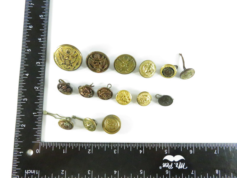 15-Piece U.S. Military Uniform Button Assortment – Mixed Makers & Eras – Great Seal & Service Designs