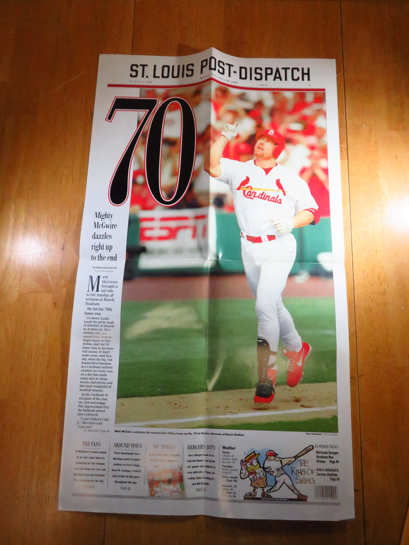 Iconic St Louis Post Dispatch Mark McGwire 70 Home Runs Poster