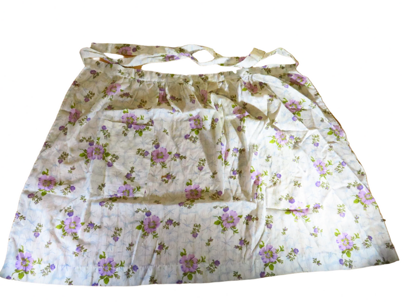 Vintage Purple Flower Accented 1960's Style Half Apron with Pocket Kitchen Wear