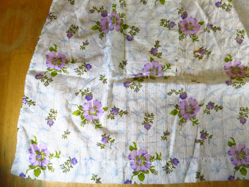 Vintage Purple Flower Accented 1960's Style Half Apron with Pocket Kitchen Wear