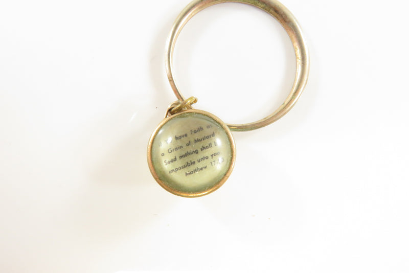 Old Mustard Seed Charm Pendant With Matthew 17:20 Script Double Bubble Glass