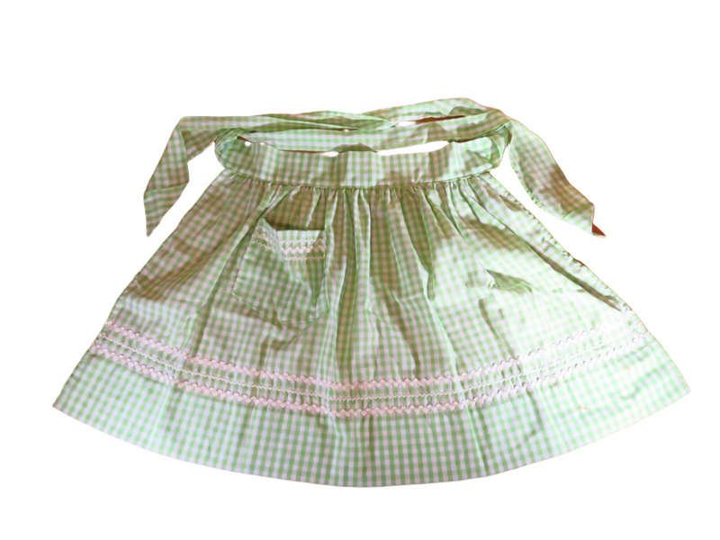 Vintage Green Plaid 1960's Style Half Apron with Pocket Retro Kitchen Wear