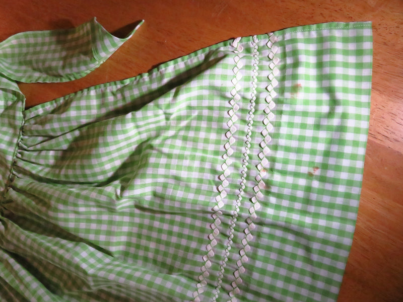 Vintage Green Plaid 1960's Style Half Apron with Pocket Retro Kitchen Wear