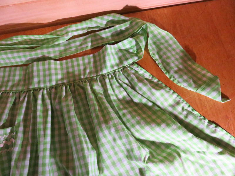 Vintage Green Plaid 1960's Style Half Apron with Pocket Retro Kitchen Wear