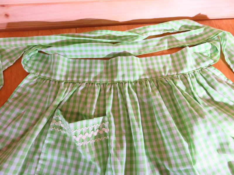 Vintage Green Plaid 1960's Style Half Apron with Pocket Retro Kitchen Wear