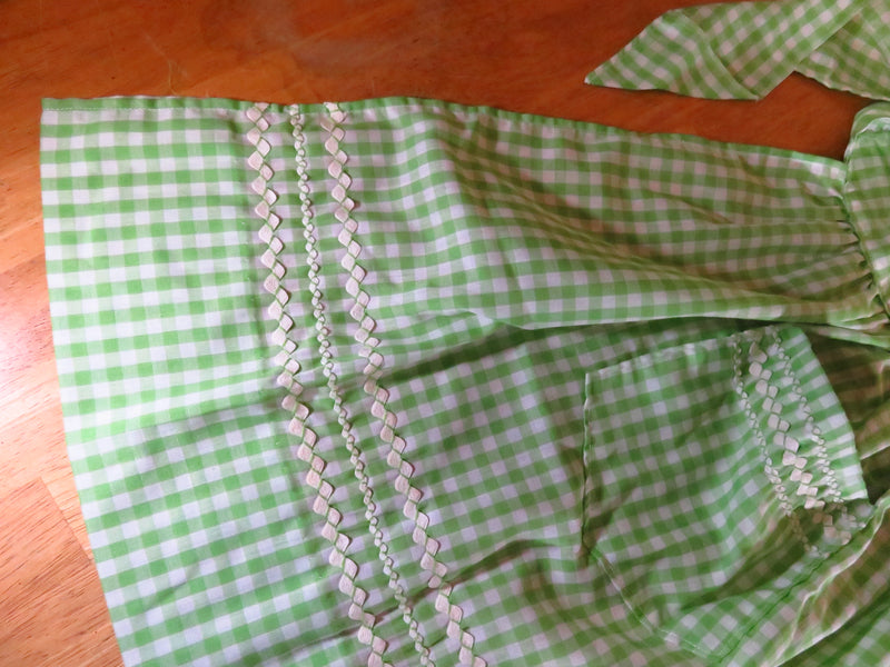 Vintage Green Plaid 1960's Style Half Apron with Pocket Retro Kitchen Wear