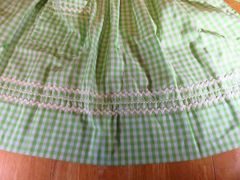 Vintage Green Plaid 1960's Style Half Apron with Pocket Retro Kitchen Wear