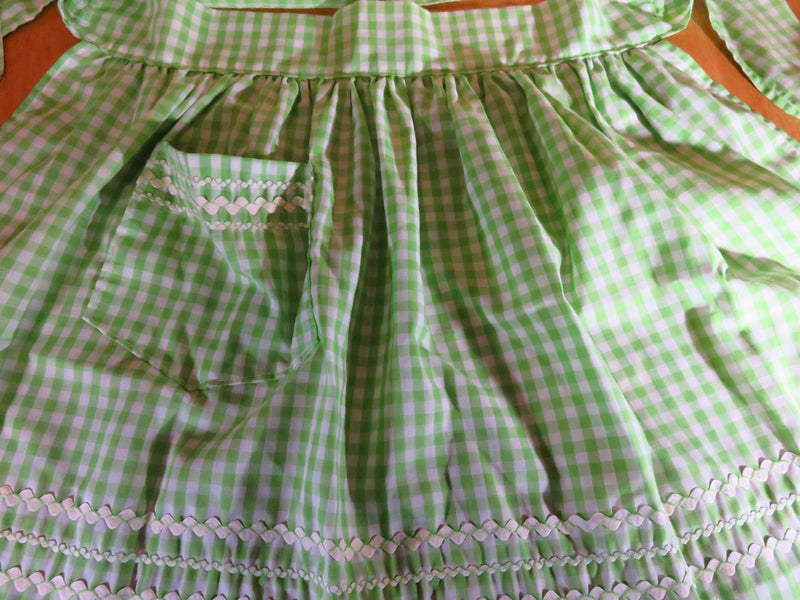 Vintage Green Plaid 1960's Style Half Apron with Pocket Retro Kitchen Wear