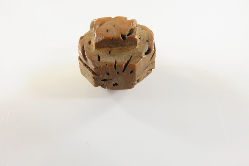 Miniature Hand Carved Peach Pit Basket Charm Pendant Fob