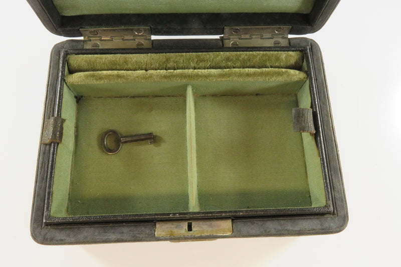 Circa 1930 Leather Wrapped Jewelry Box with Key For Restoration