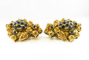 Designer Style Large Gilded metal Blue Yellow Clip On Earrings — Earrings • Gold • Sapphire, Citrine — front view