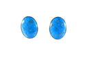 Large Oval Blue Stone White Metal Wrapped Pierced Earrings — Earrings — front view