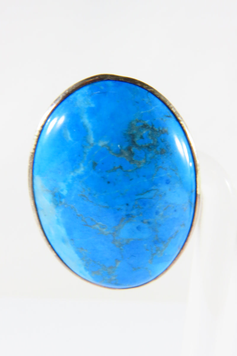 Large Oval Blue Stone White Metal Wrapped Pierced Earrings