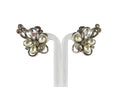 c1953 Hollycraft Clip On Flower Earrings Rhinestones Faux Pearl Earrings — Earrings • Pearl — front view
