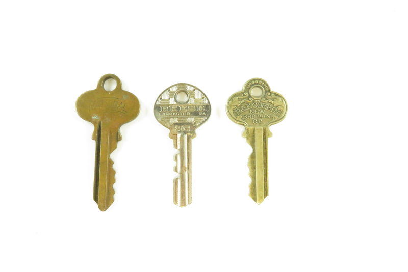 Grouping of 3 Vintage Cut Keys P&F Corbin, National & Reese