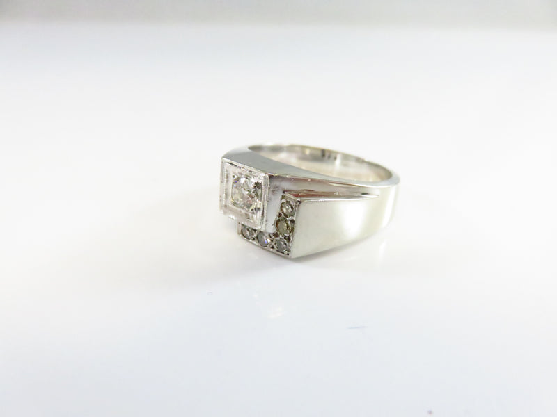 Vintage Men's VS2 Diamond Cluster Ring 14K White Gold Size 9 and 11.3 Grams