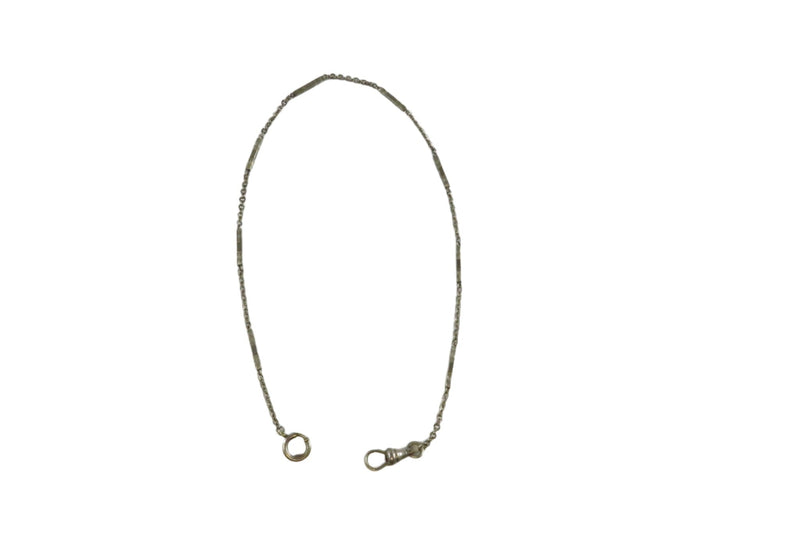Antique Deco Style White Metal Unsigned Alt Bar Chain Pocket Watch Chain 13 1/2" — front view