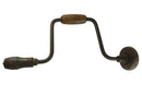 Vintage Hand Brace Drill with Early Split Jaw Chuck and Wooden Grip Carpenter Woodworking Brace Tool