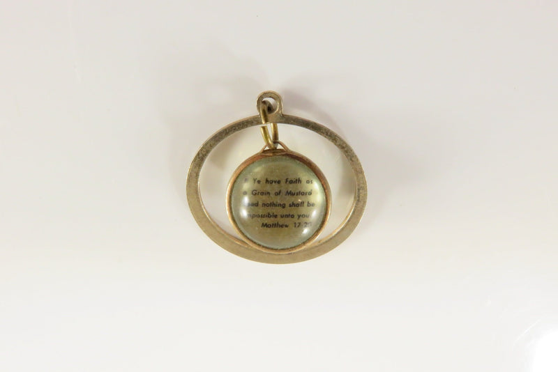 Old Mustard Seed Charm Pendant With Matthew 17:20 Script Double Bubble Glass