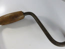 Vintage Hand Brace Drill with Early Split Jaw Chuck and Wooden Grip Carpenter Woodworking Brace Tool